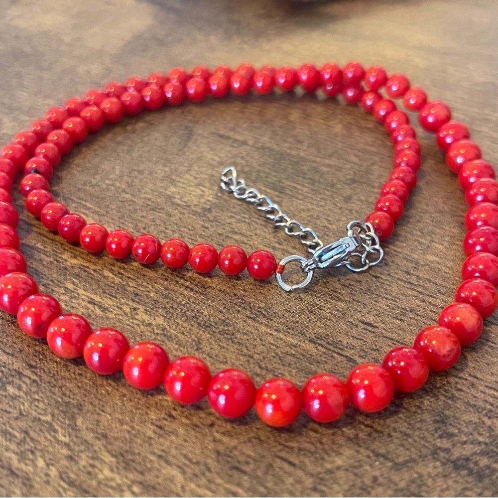 Elegant Red Bamboo Coral Beaded Necklace